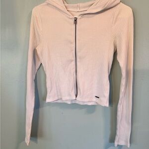 Hollister Off-White Ribbed Zip-Up Hoodie
